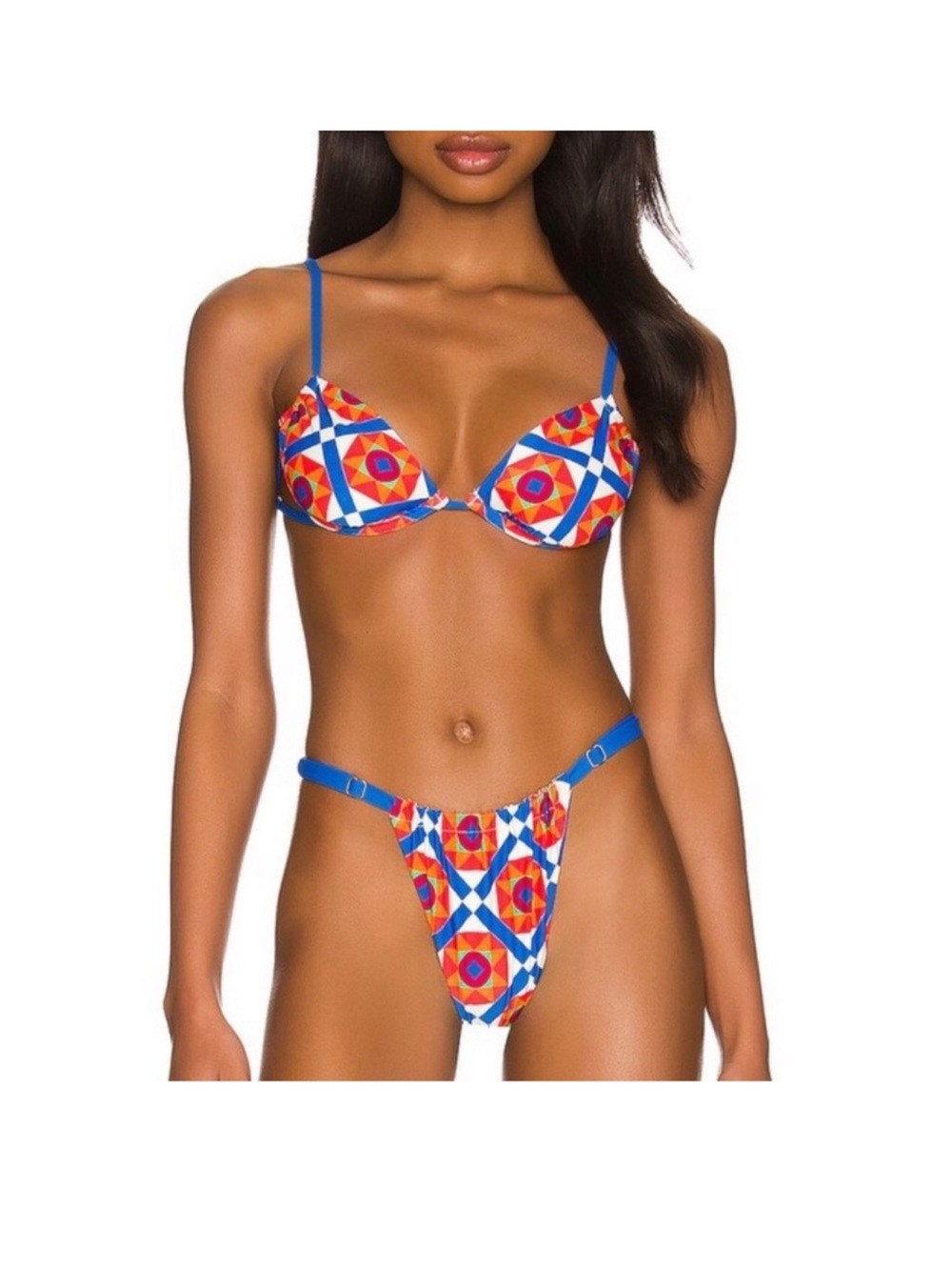 WeWoreWhat Blue Multi Geometric Push-Up Bikini